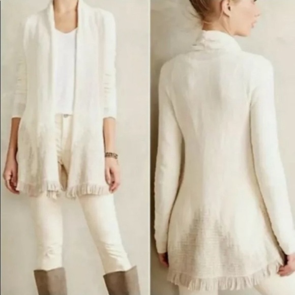 Anthropologie Moth Nevis Cream Fringe Wool Alpaca Cardigan size LP bohemian - Picture 10 of 13